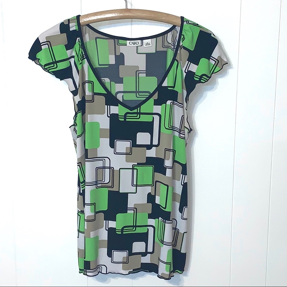 Cato Women’s Geometric Top BlackGreen Large EUC